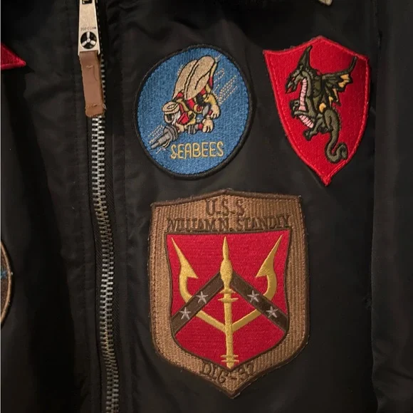 Top gun Black Bomber Jacket with Patches - Picture 5 of 12